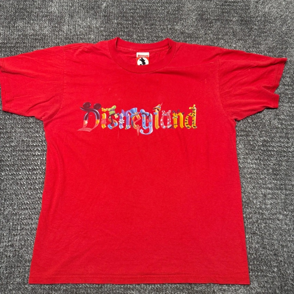 Vintage Disney Disneyland T-Shirt L Mens Mickey Inc Red Character Spellout